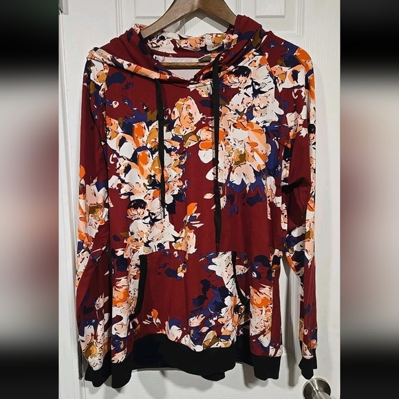 lildy Jackets & Blazers - Lildy Super Soft Hoodie L/XL Floral Whimsigoth Pocket Dark Feminine Red Fall